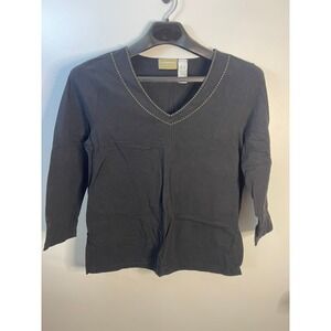 Liz Claiborne Lizwear Womens XL‎ Black Studded V-Neck 3/4 Sleeve Top RN52002